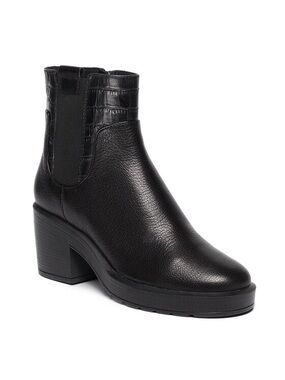 Geox D Kenly Black Croc Embossed Leather Ankle Chelsea Boots Size 40